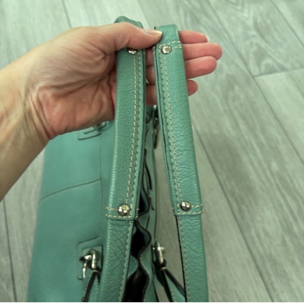 Coach Penelope Aqua Blue Pebbled Leather Zipper Closure Tote Shoulder Bag - Picture 6 of 13